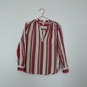 GAP pink Yellow, and White Striped gauze v neck Blouse